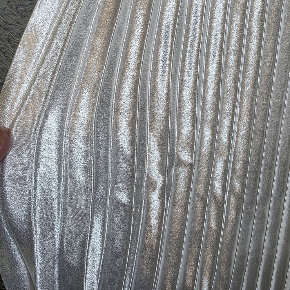 Liquid Satin Bright White Pleated Midi Skirt High Waist Retro Cottagecore Small - Picture 3 of 6